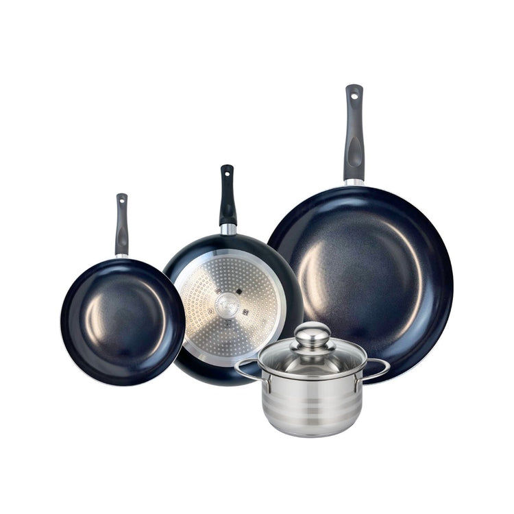 Ensemble de 3 Poêles de cuisson 20, 24 et 32 cm et 1 faitout 16 cm Elo Prima Brillant