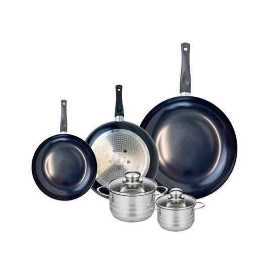 Ensemble de 3 Poêles de cuisson 20, 24 et 32 cm et 2 faitouts 12 et 14 cm Elo Prima Brillant