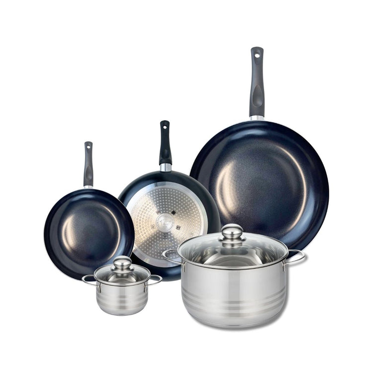 Ensemble de 3 Poêles de cuisson 20, 24 et 32 cm et 2 faitouts 12 et 24 cm Elo Prima Brillant