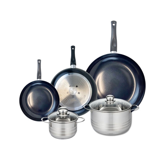 Ensemble de 3 Poêles de cuisson 20, 24 et 32 cm et 2 faitouts 14 et 20 cm Elo Prima Brillant