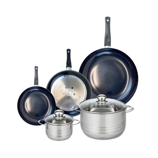 Ensemble de 3 Poêles de cuisson 20, 24 et 32 cm et 2 faitouts 14 et 24 cm Elo Prima Brillant