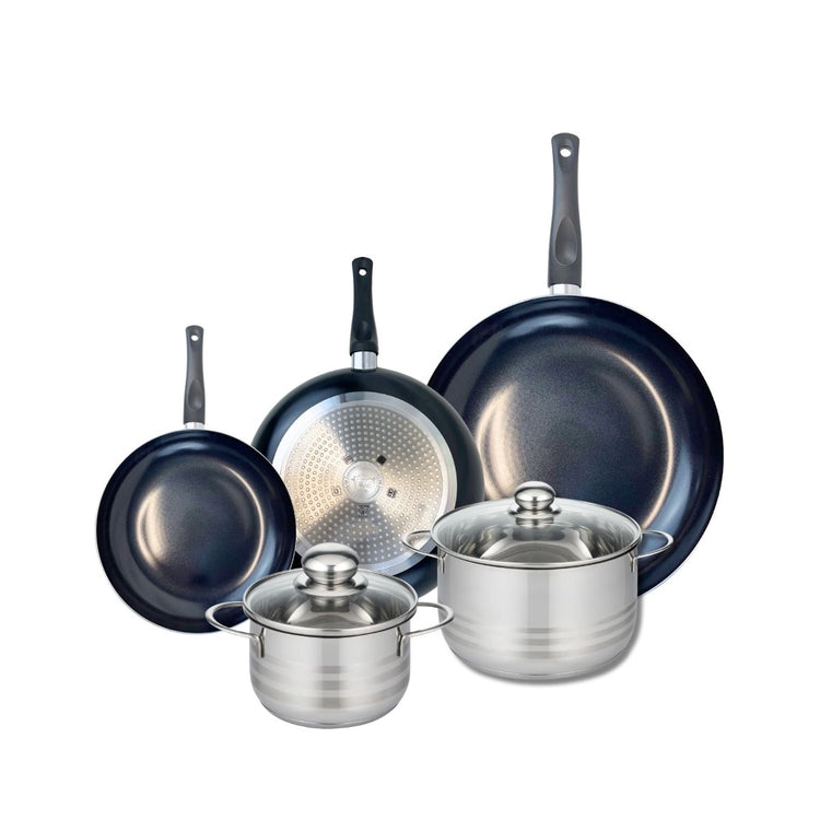 Ensemble de 3 Poêles de cuisson 20, 24 et 32 cm et 2 faitouts 16 et 20 cm Elo Prima Brillant