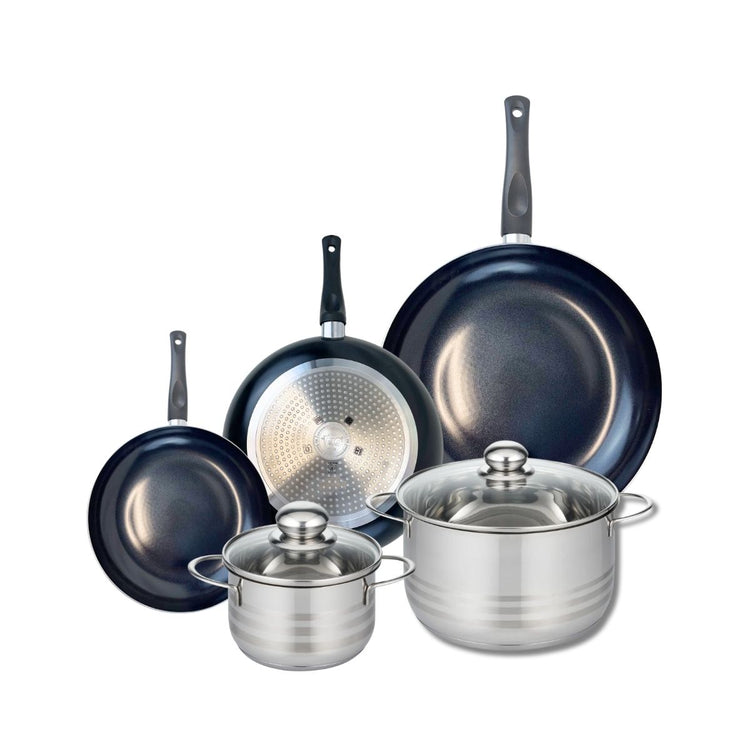 Ensemble de 3 Poêles de cuisson 20, 24 et 32 cm et 2 faitouts 16 et 24 cm Elo Prima Brillant