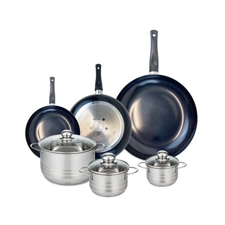 Ensemble de 3 Poêles de cuisson 20, 24 et 32 cm et 3 faitouts 12, 14 et 20 cm Elo Prima Brillant