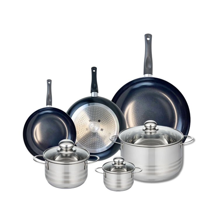 Ensemble de 3 Poêles de cuisson 20, 24 et 32 cm et 3 faitouts 12, 16 et 24 cm Elo Prima Brillant