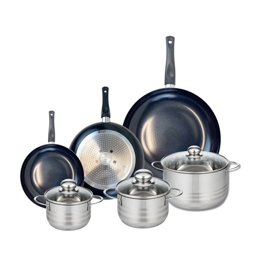 Ensemble de 3 Poêles de cuisson 20, 24 et 32 cm et 3 faitouts 14, 16 et 20 cm Elo Prima Brillant