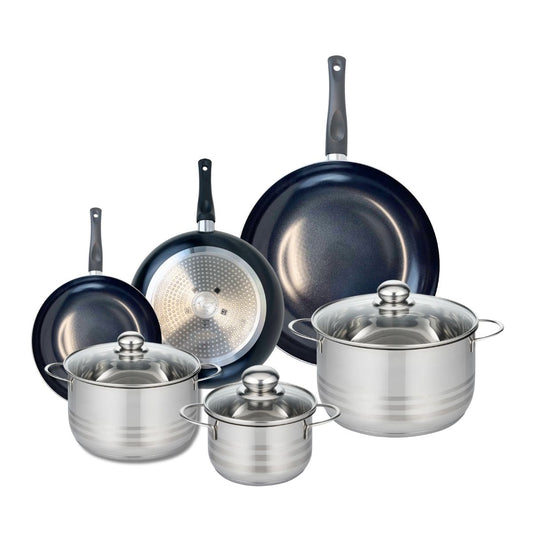 Ensemble de 3 Poêles de cuisson 20, 24 et 32 cm et 3 faitouts 16, 20 et 24 cm Elo Prima Brillant