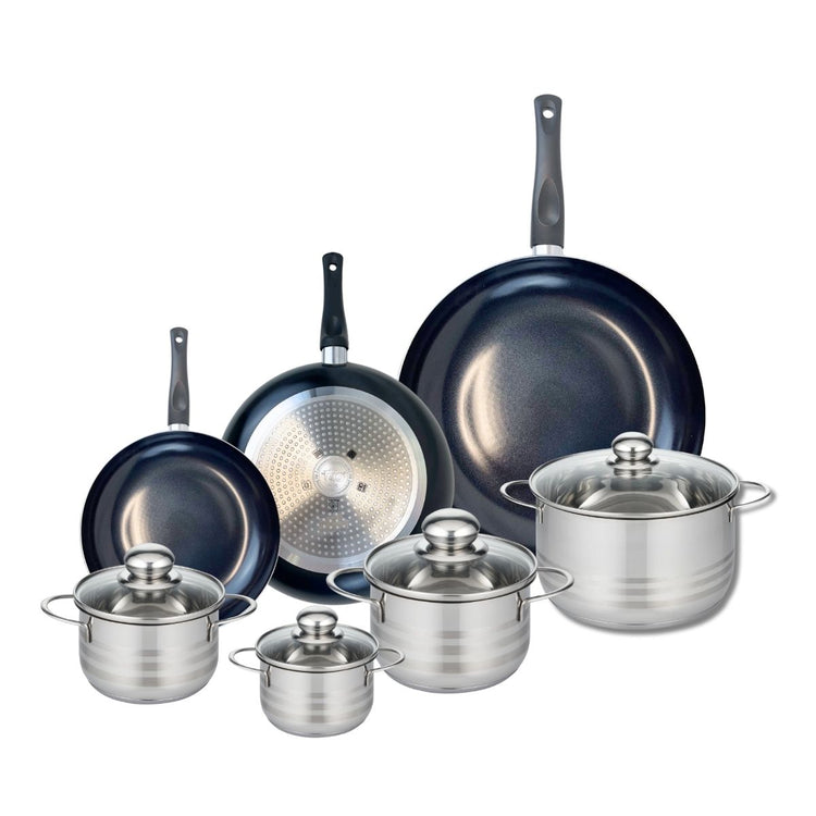 Ensemble de 3 Poêles de cuisson 20, 24 et 32 cm et 4 faitouts 12, 14, 16 et 20 cm Elo Prima Brillant