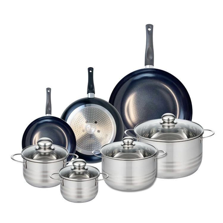 Ensemble de 3 Poêles de cuisson 20, 24 et 32 cm et 4 faitouts 14, 16, 20 et 24 cm Elo Prima Brillant