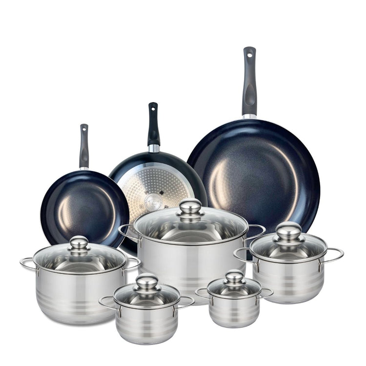 Ensemble de 3 Poêles de cuisson 20, 24 et 32 cm et 5 faitouts 12, 14, 16, 20 et 24 cm Elo Prima Brillant