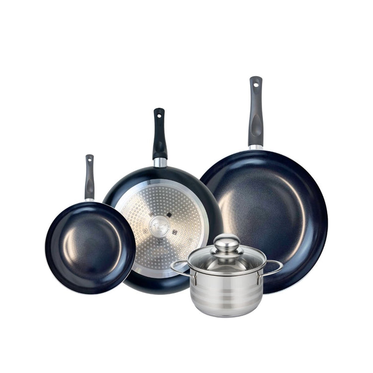 Ensemble de 3 Poêles de cuisson 20, 28 et 32 cm et 1 faitout 16 cm Elo Prima Brillant