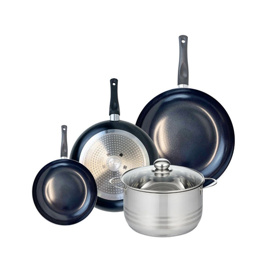 Ensemble de 3 Poêles de cuisson 20, 28 et 32 cm et 1 faitout 24 cm Elo Prima Brillant