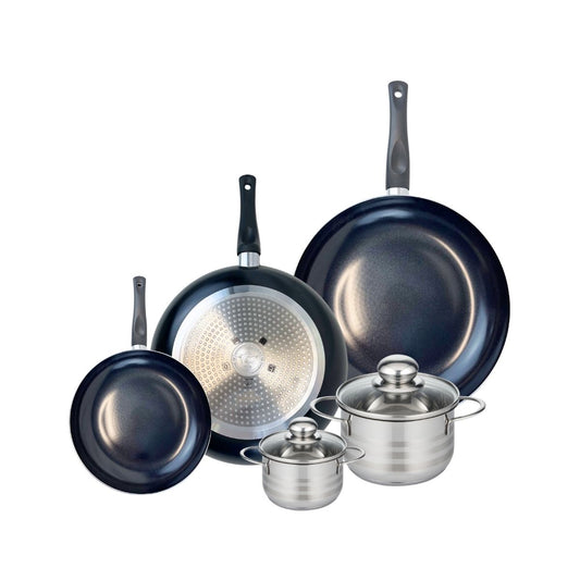 Ensemble de 3 Poêles de cuisson 20, 28 et 32 cm et 2 faitouts 12 et 16 cm Elo Prima Brillant