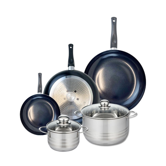 Ensemble de 3 Poêles de cuisson 20, 28 et 32 cm et 2 faitouts 14 et 20 cm Elo Prima Brillant