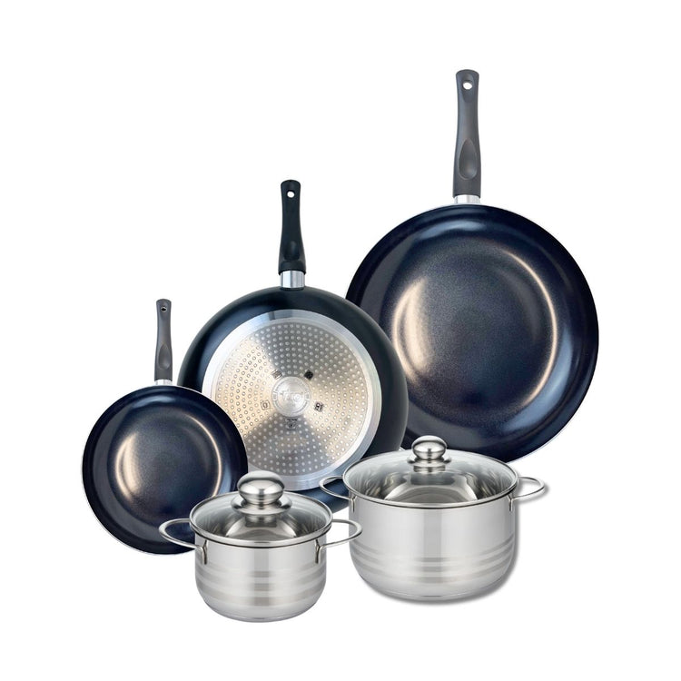 Ensemble de 3 Poêles de cuisson 20, 28 et 32 cm et 2 faitouts 16 et 20 cm Elo Prima Brillant