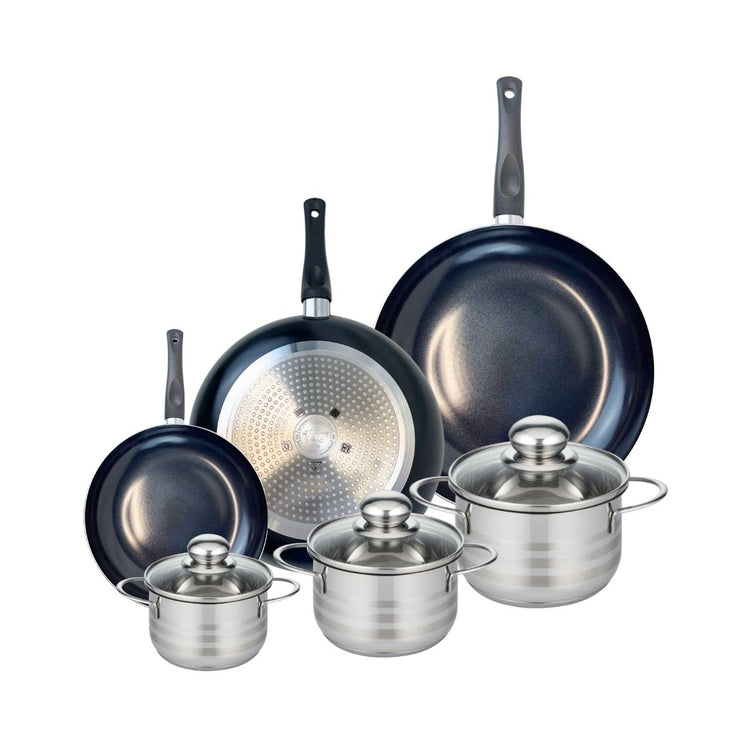 Ensemble de 3 Poêles de cuisson 20, 28 et 32 cm et 3 faitouts 12, 14 et 16 cm Elo Prima Brillant