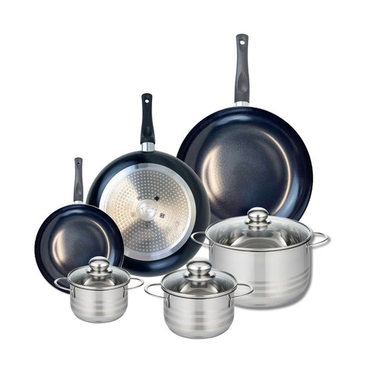 Ensemble de 3 Poêles de cuisson 20, 28 et 32 cm et 3 faitouts 12, 14 et 20 cm Elo Prima Brillant