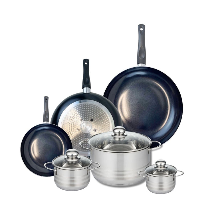 Ensemble de 3 Poêles de cuisson 20, 28 et 32 cm et 3 faitouts 12, 14 et 24 cm Elo Prima Brillant