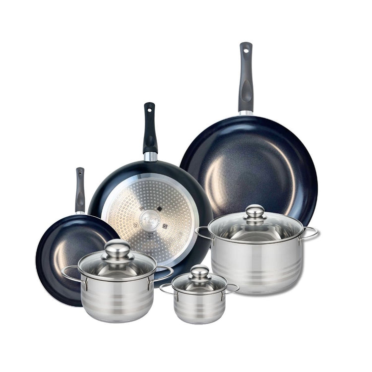 Ensemble de 3 Poêles de cuisson 20, 28 et 32 cm et 3 faitouts 12, 16 et 20 cm Elo Prima Brillant