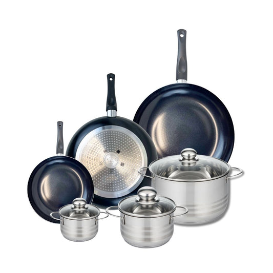 Ensemble de 3 Poêles de cuisson 20, 28 et 32 cm et 3 faitouts 12, 16 et 24 cm Elo Prima Brillant