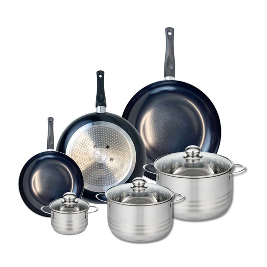 Ensemble de 3 Poêles de cuisson 20, 28 et 32 cm et 3 faitouts 12, 20 et 24 cm Elo Prima Brillant