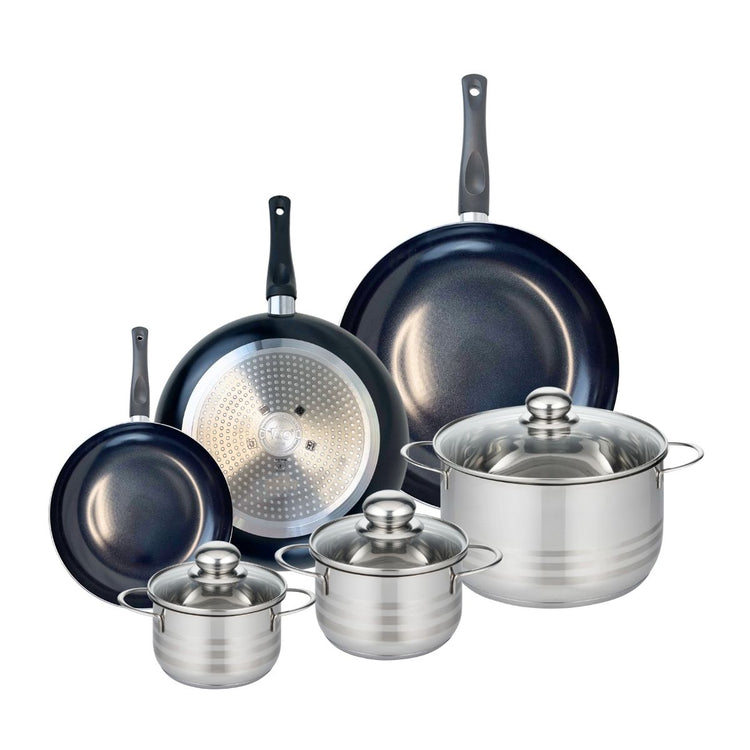 Ensemble de 3 Poêles de cuisson 20, 28 et 32 cm et 3 faitouts 14, 16 et 24 cm Elo Prima Brillant