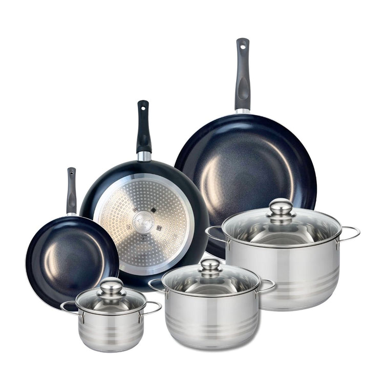 Ensemble de 3 Poêles de cuisson 20, 28 et 32 cm et 3 faitouts 14, 20 et 24 cm Elo Prima Brillant