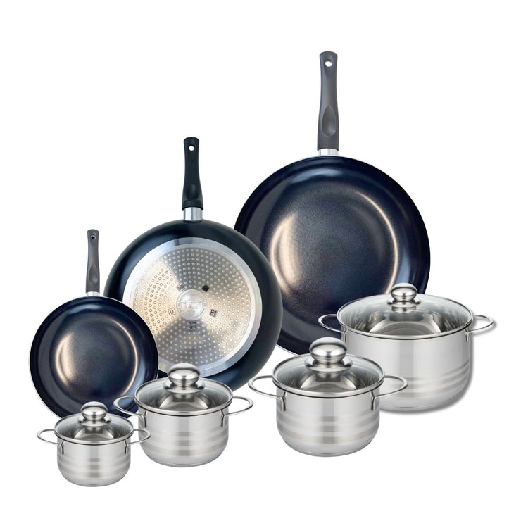 Ensemble de 3 Poêles de cuisson 20, 28 et 32 cm et 4 faitouts 12, 14, 16 et 20 cm Elo Prima Brillant