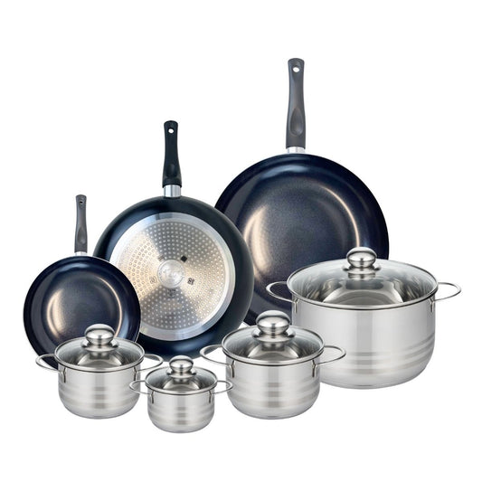 Ensemble de 3 Poêles de cuisson 20, 28 et 32 cm et 4 faitouts 12, 14, 16 et 24 cm Elo Prima Brillant