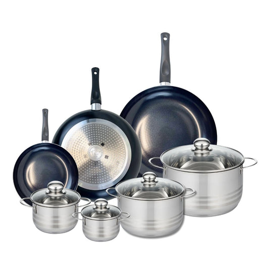 Ensemble de 3 Poêles de cuisson 20, 28 et 32 cm et 4 faitouts 12, 14, 20 et 24 cm Elo Prima Brillant