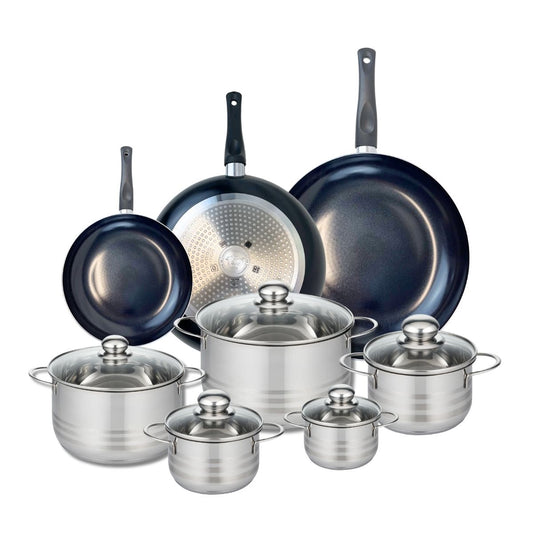 Ensemble de 3 Poêles de cuisson 20, 28 et 32 cm et 5 faitouts 12, 14, 16, 20 et 24 cm Elo Prima Brillant