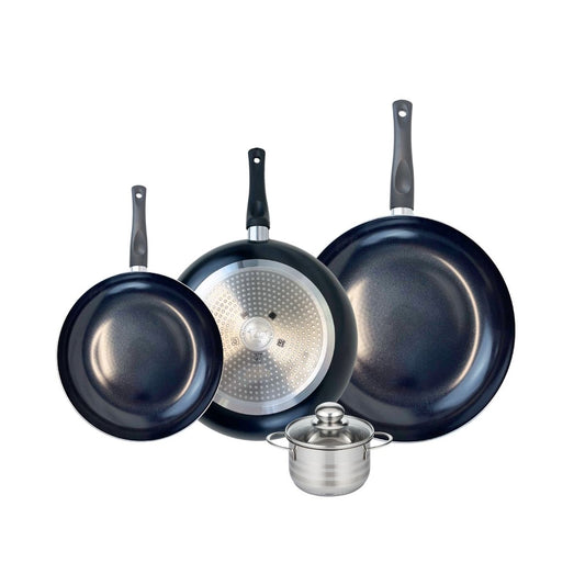 Ensemble de 3 Poêles de cuisson 24, 28 et 32 cm et 1 faitout 12 cm Elo Prima Brillant