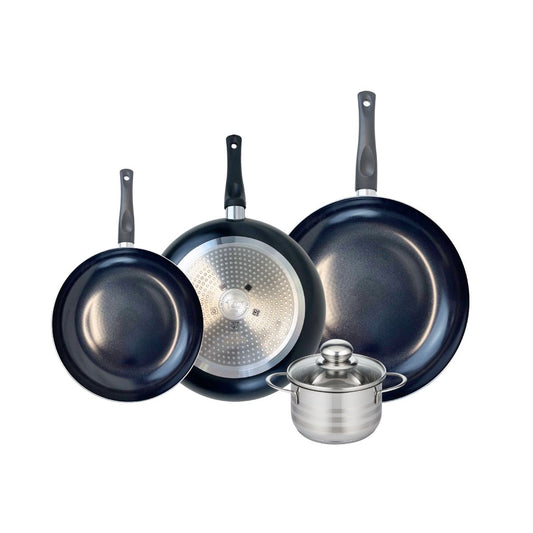 Ensemble de 3 Poêles de cuisson 24, 28 et 32 cm et 1 faitout 14 cm Elo Prima Brillant