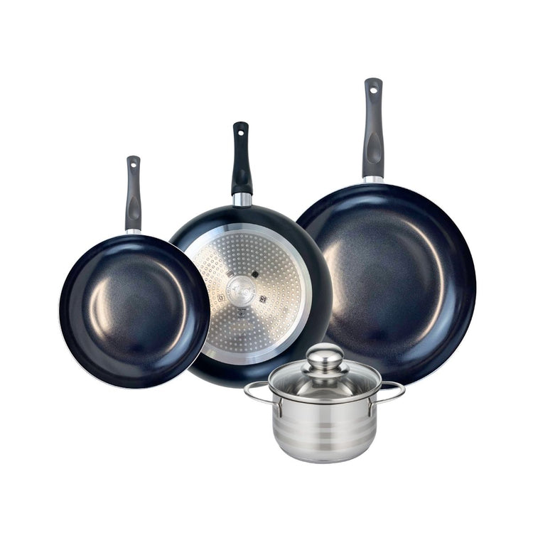 Ensemble de 3 Poêles de cuisson 24, 28 et 32 cm et 1 faitout 16 cm Elo Prima Brillant