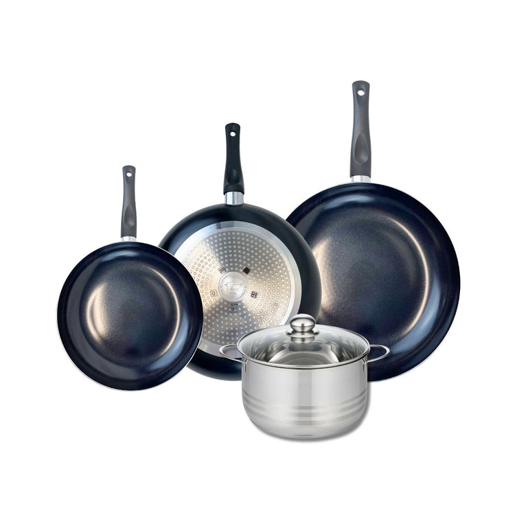 Ensemble de 3 Poêles de cuisson 24, 28 et 32 cm et 1 faitout 20 cm Elo Prima Brillant