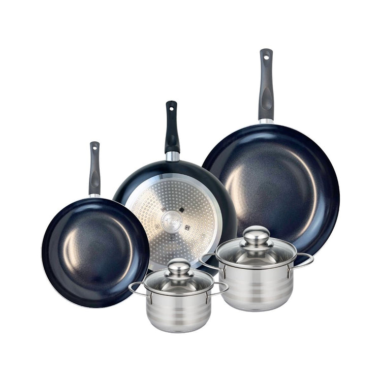 Ensemble de 3 Poêles de cuisson 24, 28 et 32 cm et 2 faitouts 14 et 16 cm Elo Prima Brillant