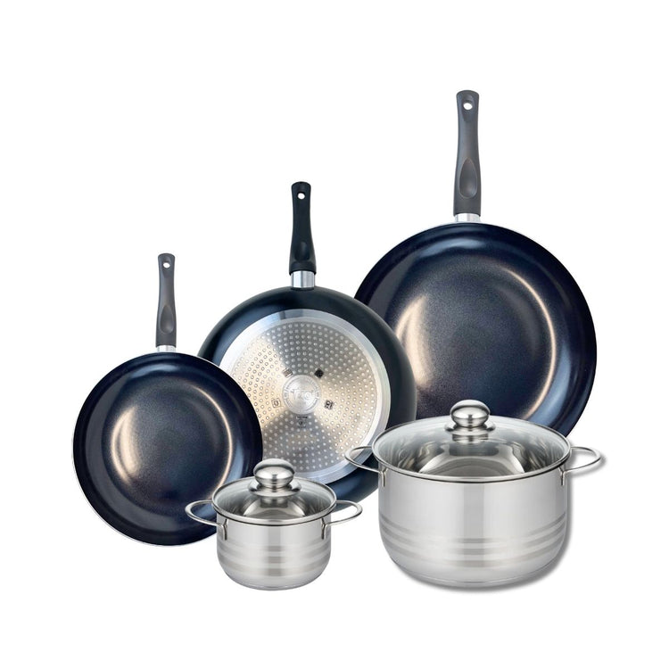 Ensemble de 3 Poêles de cuisson 24, 28 et 32 cm et 2 faitouts 14 et 24 cm Elo Prima Brillant