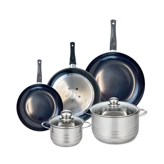 Ensemble de 3 Poêles de cuisson 24, 28 et 32 cm et 2 faitouts 16 et 24 cm Elo Prima Brillant