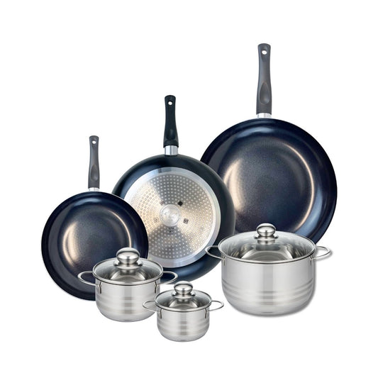 Ensemble de 3 Poêles de cuisson 24, 28 et 32 cm et 3 faitouts 12, 14 et 20 cm Elo Prima Brillant