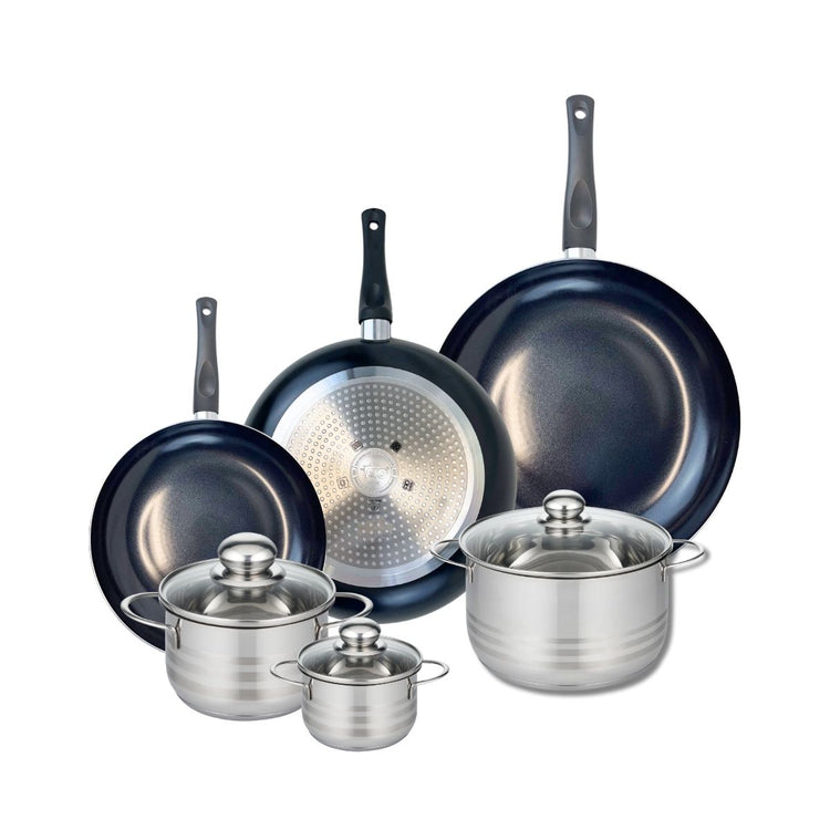 Ensemble de 3 Poêles de cuisson 24, 28 et 32 cm et 3 faitouts 12, 16 et 20 cm Elo Prima Brillant