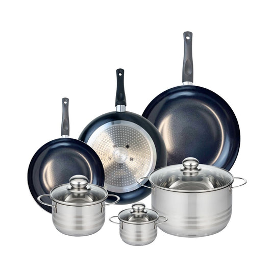 Ensemble de 3 Poêles de cuisson 24, 28 et 32 cm et 3 faitouts 12, 16 et 24 cm Elo Prima Brillant