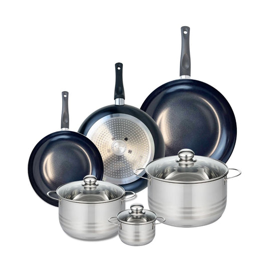 Ensemble de 3 Poêles de cuisson 24, 28 et 32 cm et 3 faitouts 12, 20 et 24 cm Elo Prima Brillant