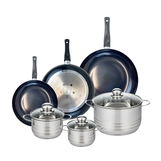 Ensemble de 3 Poêles de cuisson 24, 28 et 32 cm et 3 faitouts 14, 16 et 24 cm Elo Prima Brillant