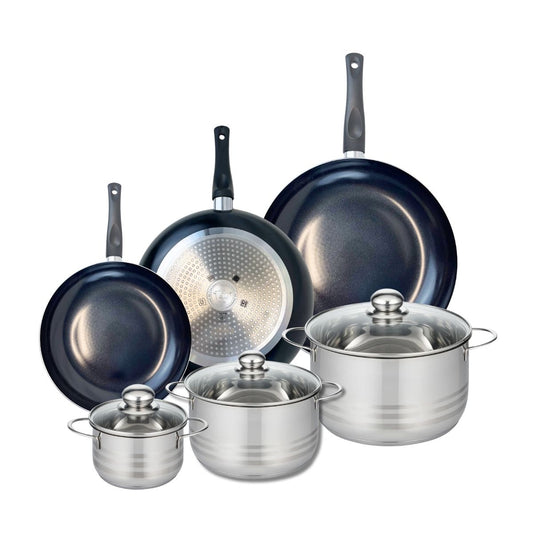 Ensemble de 3 Poêles de cuisson 24, 28 et 32 cm et 3 faitouts 14, 20 et 24 cm Elo Prima Brillant