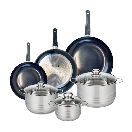 Ensemble de 3 Poêles de cuisson 24, 28 et 32 cm et 3 faitouts 16, 20 et 24 cm Elo Prima Brillant