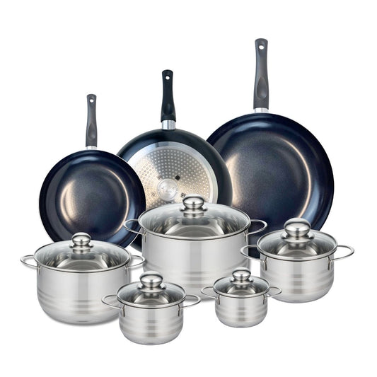 Ensemble de 3 Poêles de cuisson 24, 28 et 32 cm et 5 faitouts 12, 14, 16, 20 et 24 cm Elo Prima Brillant