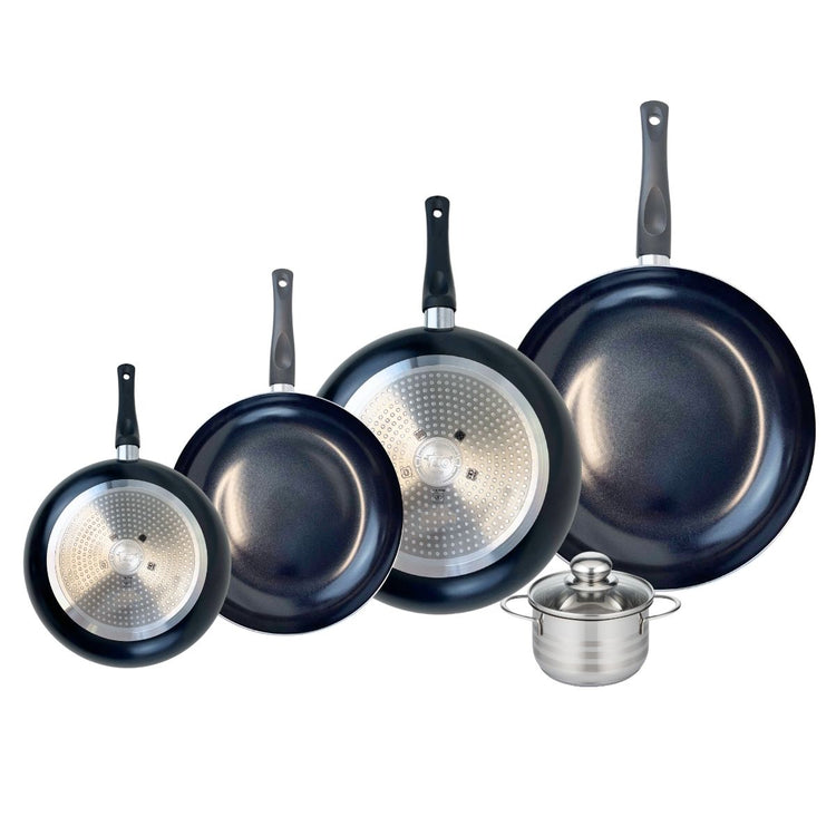 Ensemble de 4 Poêles de cuisson 20, 24, 28 et 32 cm et 1 faitout 12 cm Elo Prima Brillant