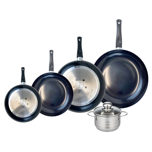 Ensemble de 4 Poêles de cuisson 20, 24, 28 et 32 cm et 1 faitout 14 cm Elo Prima Brillant