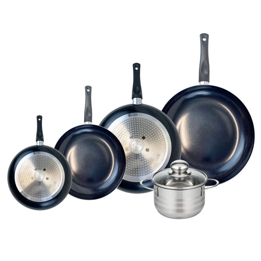 Ensemble de 4 Poêles de cuisson 20, 24, 28 et 32 cm et 1 faitout 16 cm Elo Prima Brillant