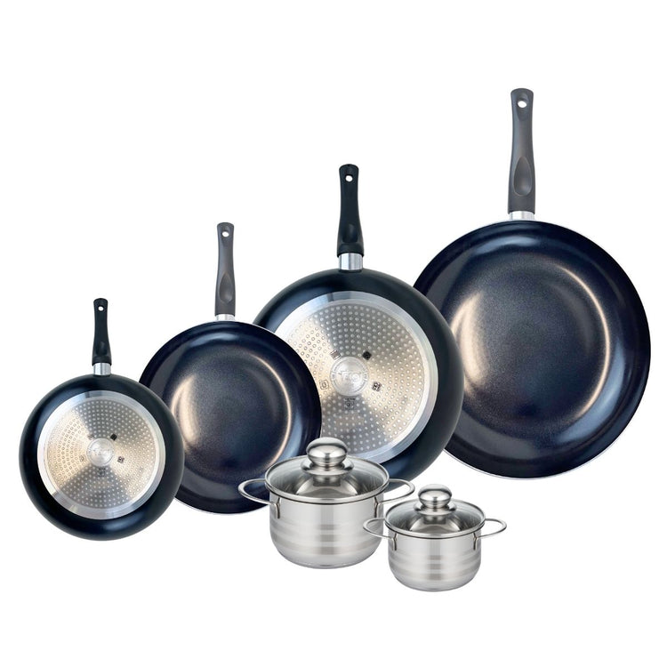 Ensemble de 4 Poêles de cuisson 20, 24, 28 et 32 cm et 2 faitouts 12 et 14 cm Elo Prima Brillant